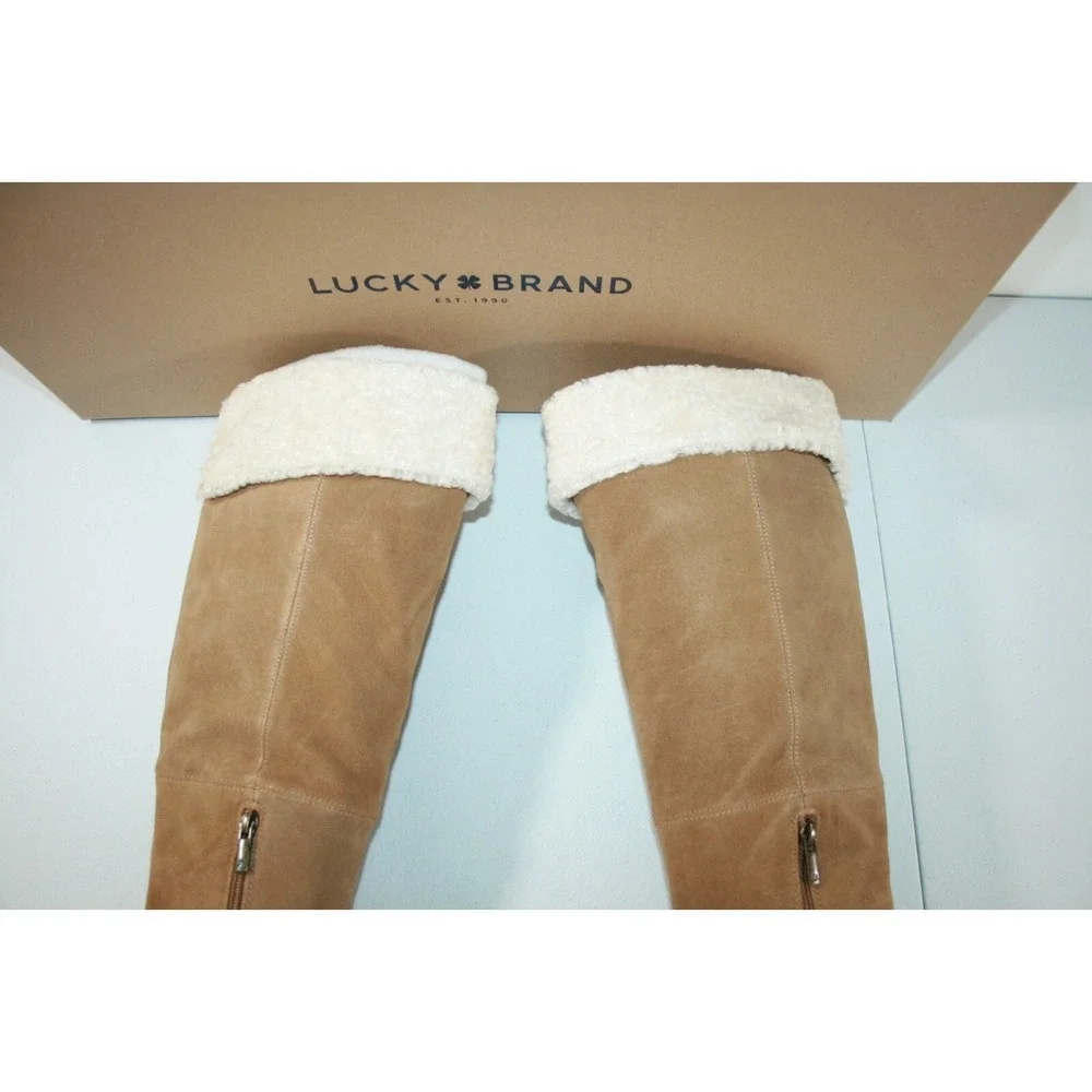 Lucky Brand Ysabel Chalet Oiled Suede Tan Thigh High Women's Boots Size 9 M NEW